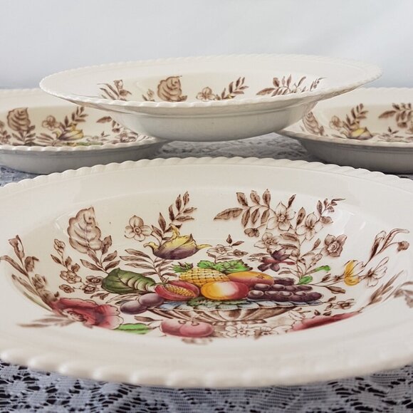 4pc Johnson Brothers PONOMA Rimmed Soup Bowl Set, Windsor Ware Brown Transferwar - Picture 4 of 11